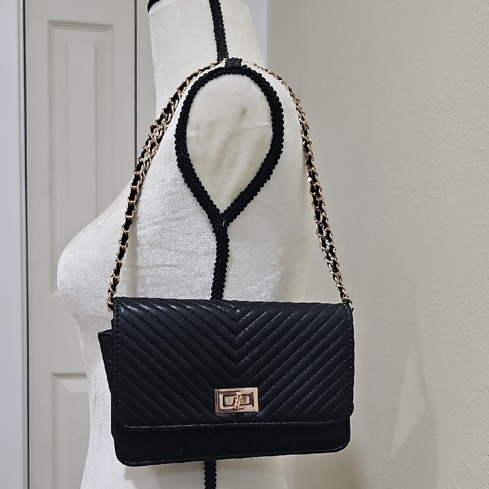Altar'd State Black Quilted Crossbody Bag with Chain Strap
